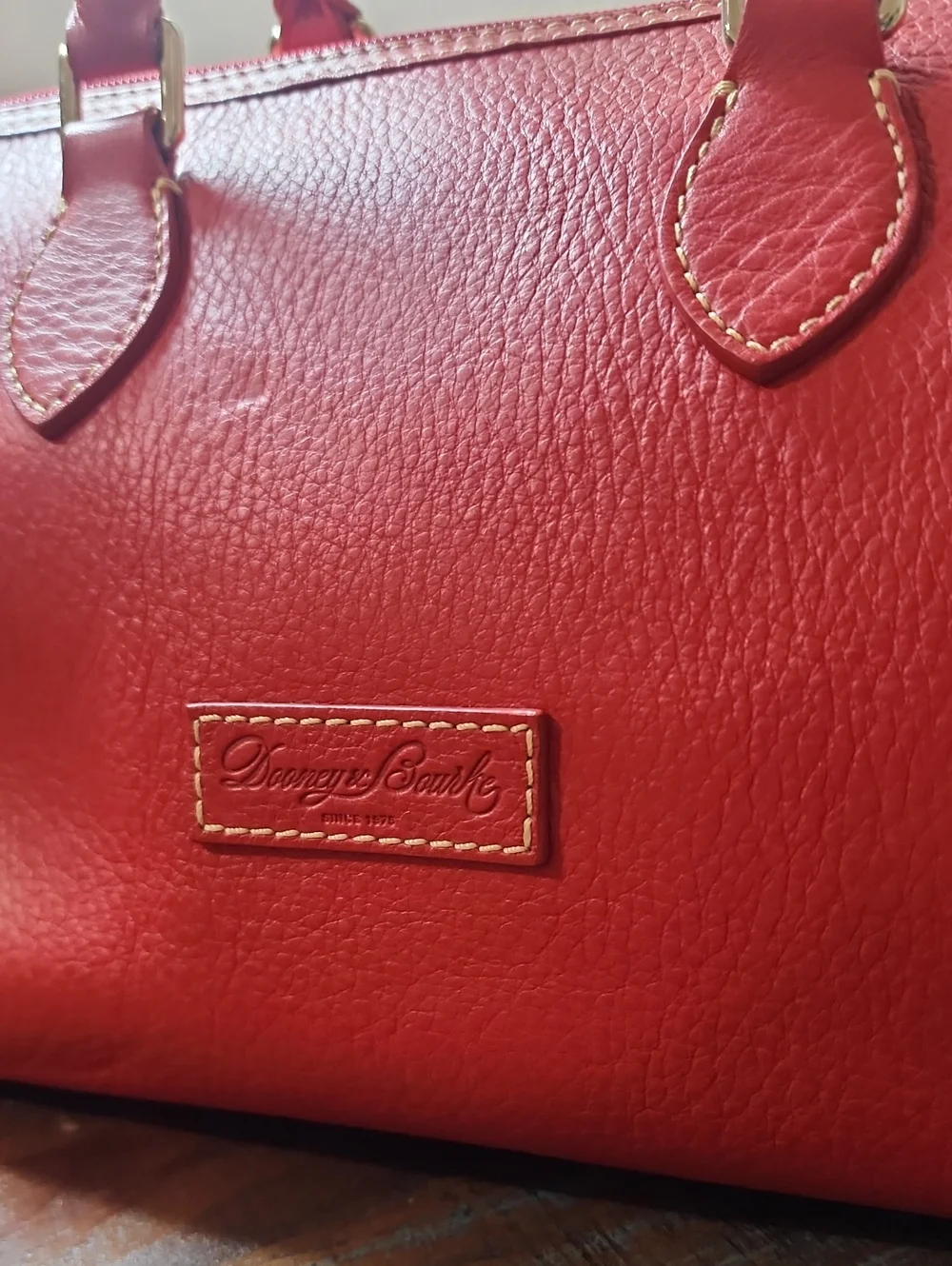 Dooney & Bourke Red Pebbled Soft Leather Barrel Satchel Purse